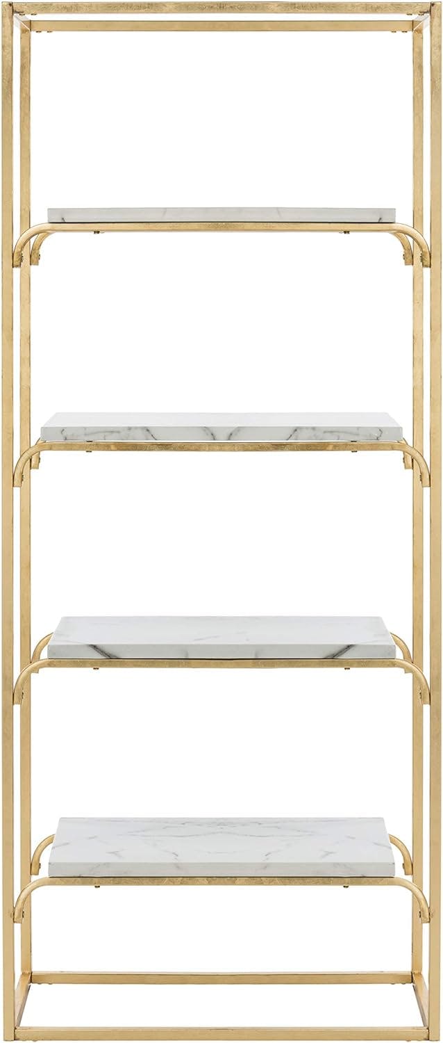 Transitional Gold & White Marble Veneer 4-Tier Etagere