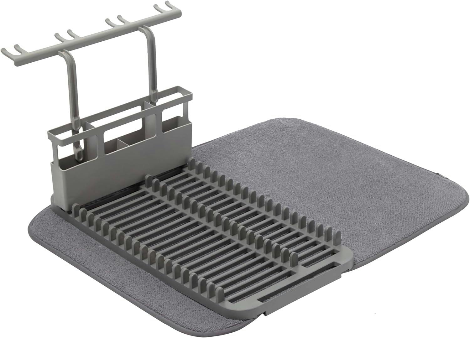 Compact Charcoal Polypropylene Dish Rack with Microfiber Mat