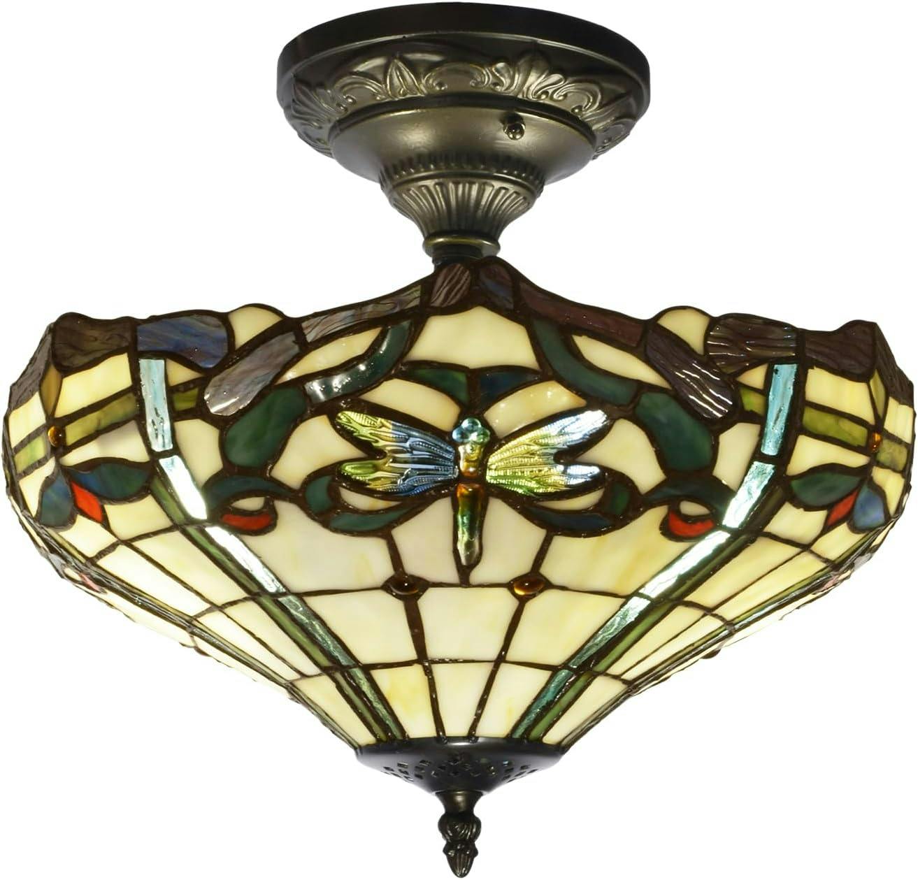 Cabrini Antique Bronze 14" LED Semi-Flush Mount with Art Glass Shade
