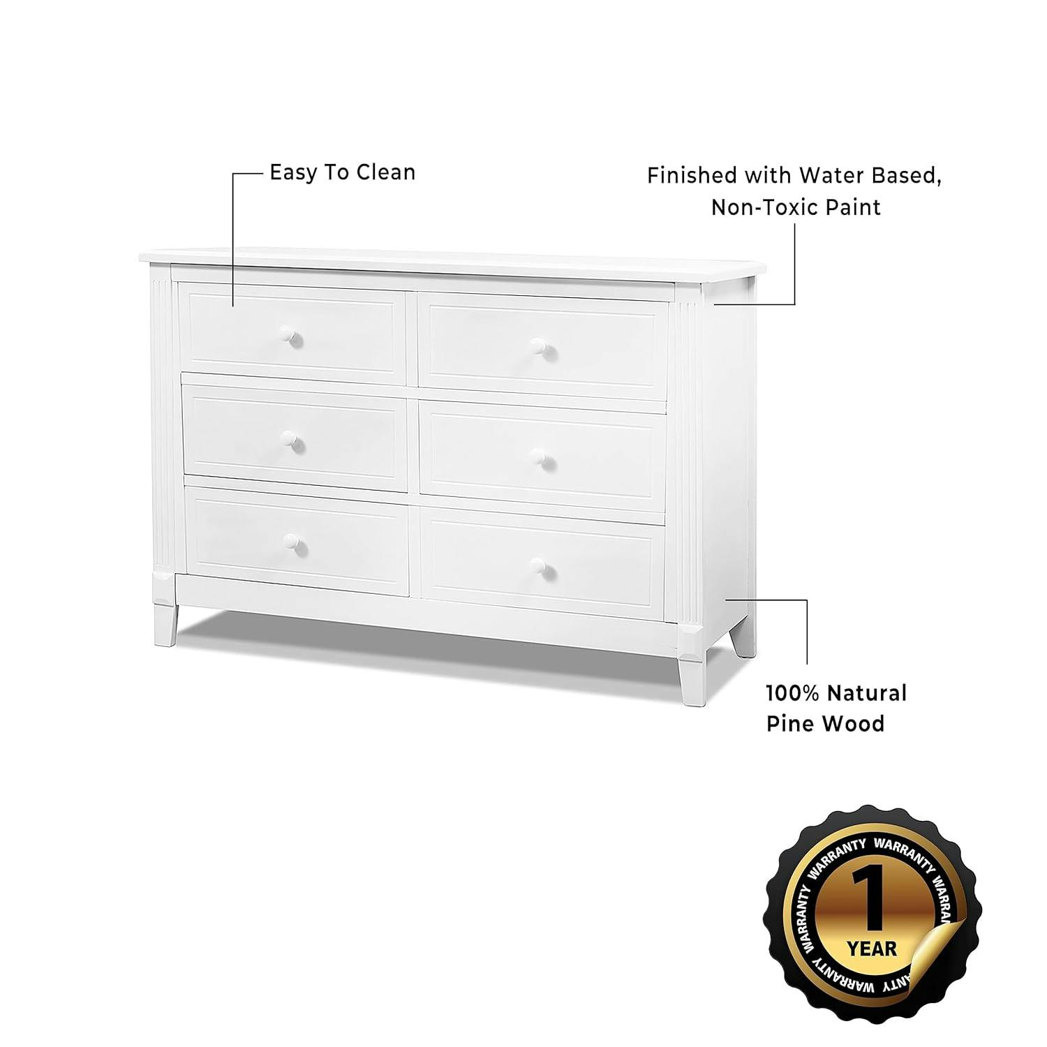 Berkley Classic White Double Dresser with Spacious Dovetail Drawers for Nursery