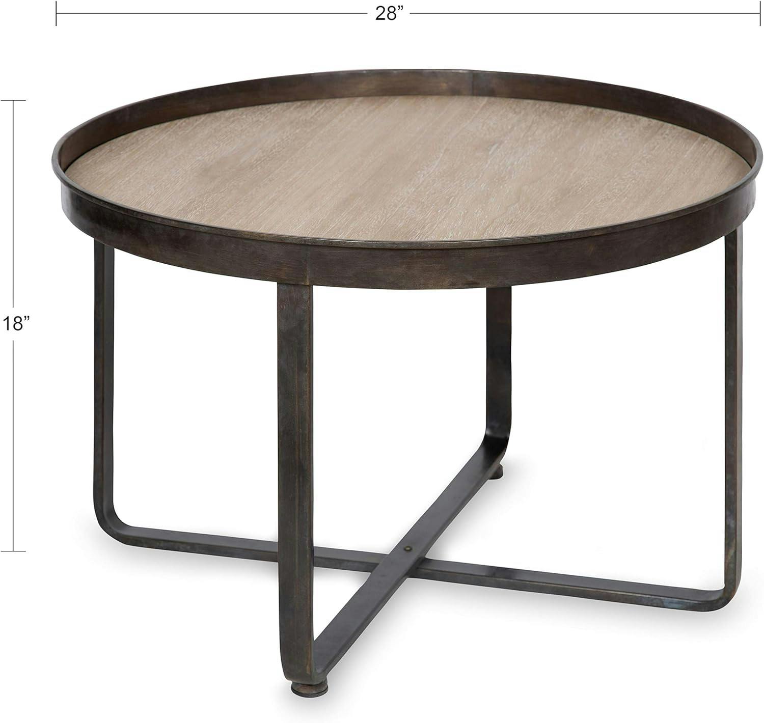 Zabel 30" Round White Oak and Black Metal Coffee Table
