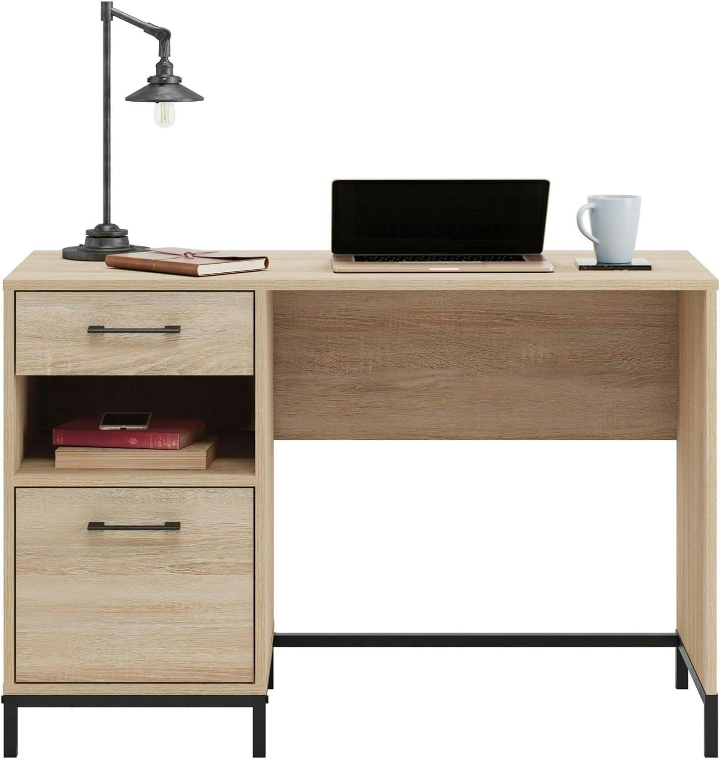 Charter Oak Finish Minimalist Home Office Desk with Drawers