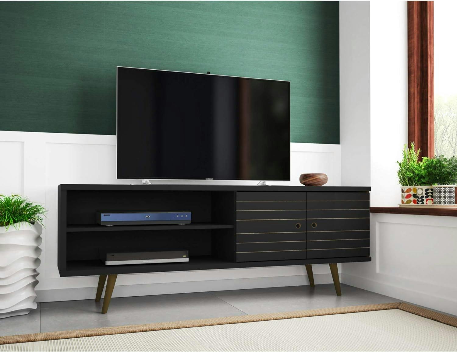 Liberty Modern 68'' Black Engineered Wood TV Stand with Cabinet