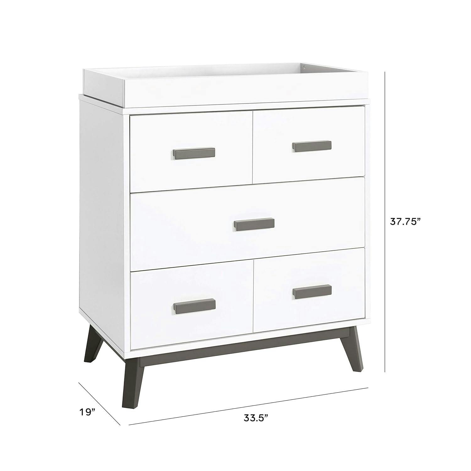 Slate and White Mid-Century Modern 3-Drawer Changer Dresser
