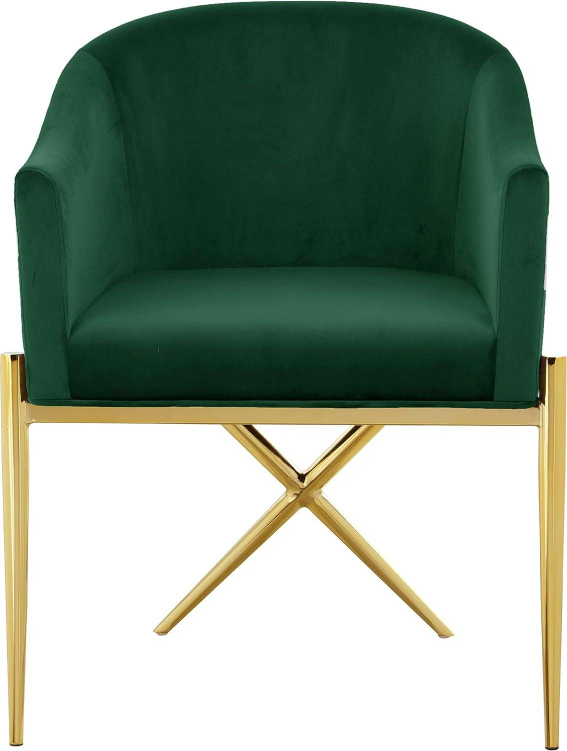 Elegant Green Velvet Upholstered Barrel Arm Chair with Gold Steel Legs