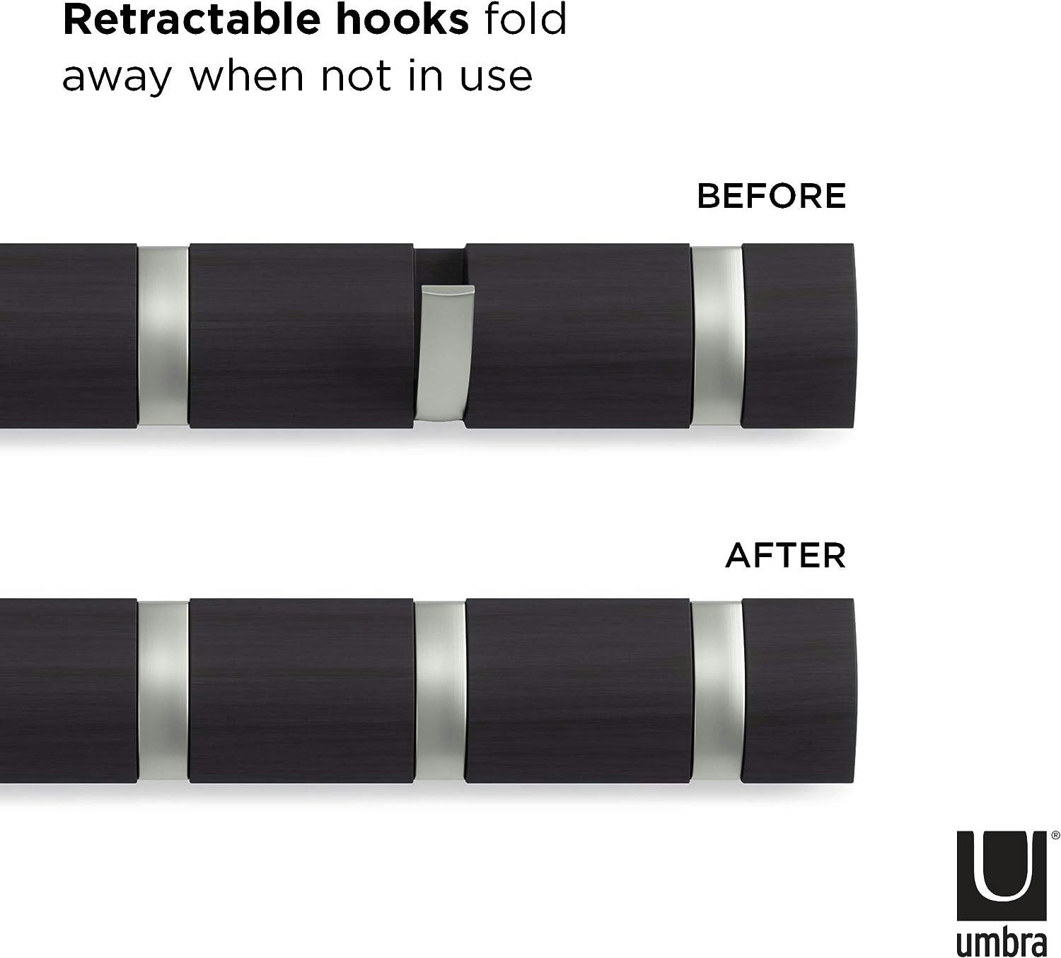 Sleek Driftwood & Nickel 5-Hook Retractable Wall Coat Rack