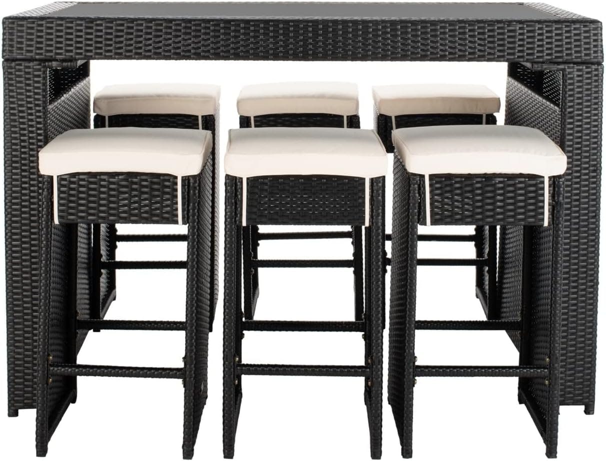 Parsons Black and Beige 6-Person Outdoor Dining Set with Plush Cushions