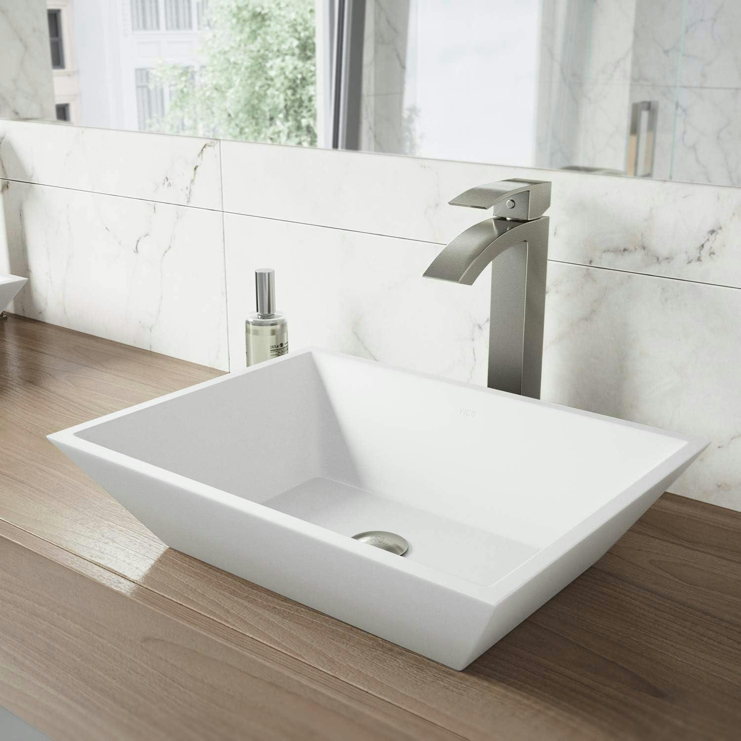 Elegant White Acrylic 18" Rectangular Vessel Bathroom Sink