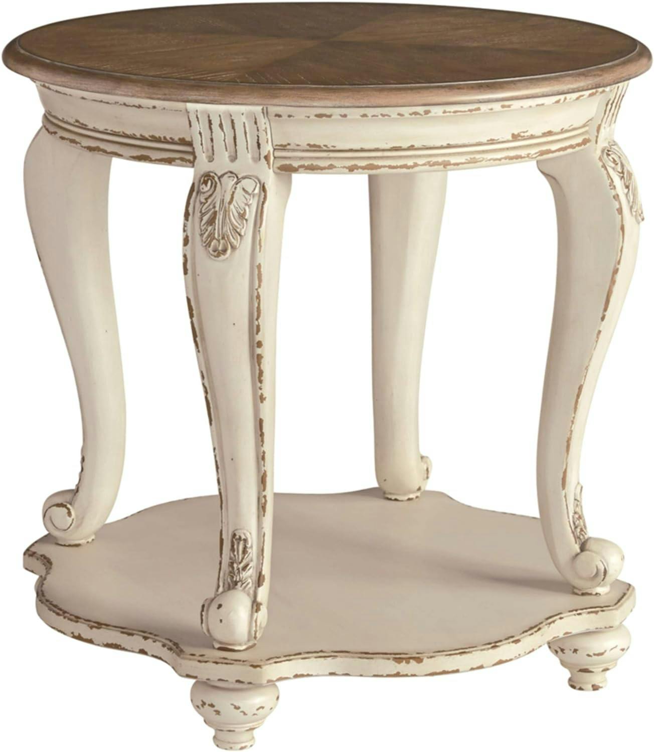 Antiqued Two-Tone Mirrored Storage Round End Table