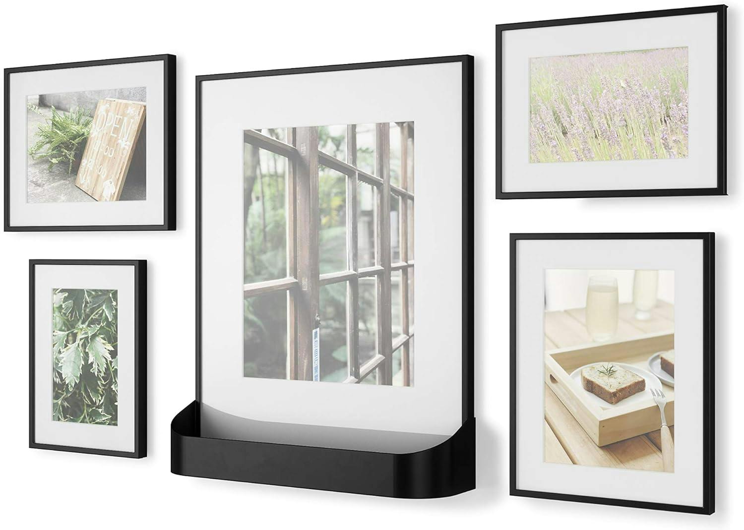 Classic Black Gallery Wall Frame Set with Plant Basket, 5 Pieces