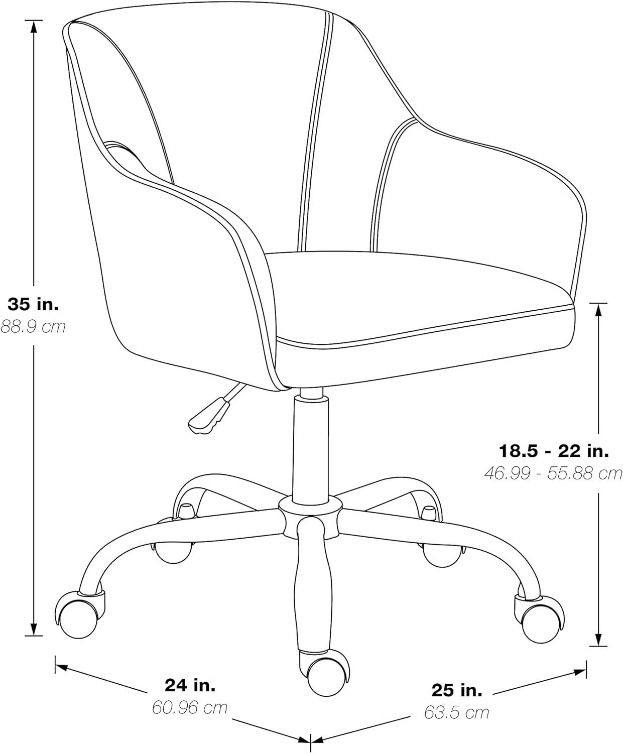 Atlantic Blue Velvet Fabric Swivel Task Chair with Polished Chrome Base