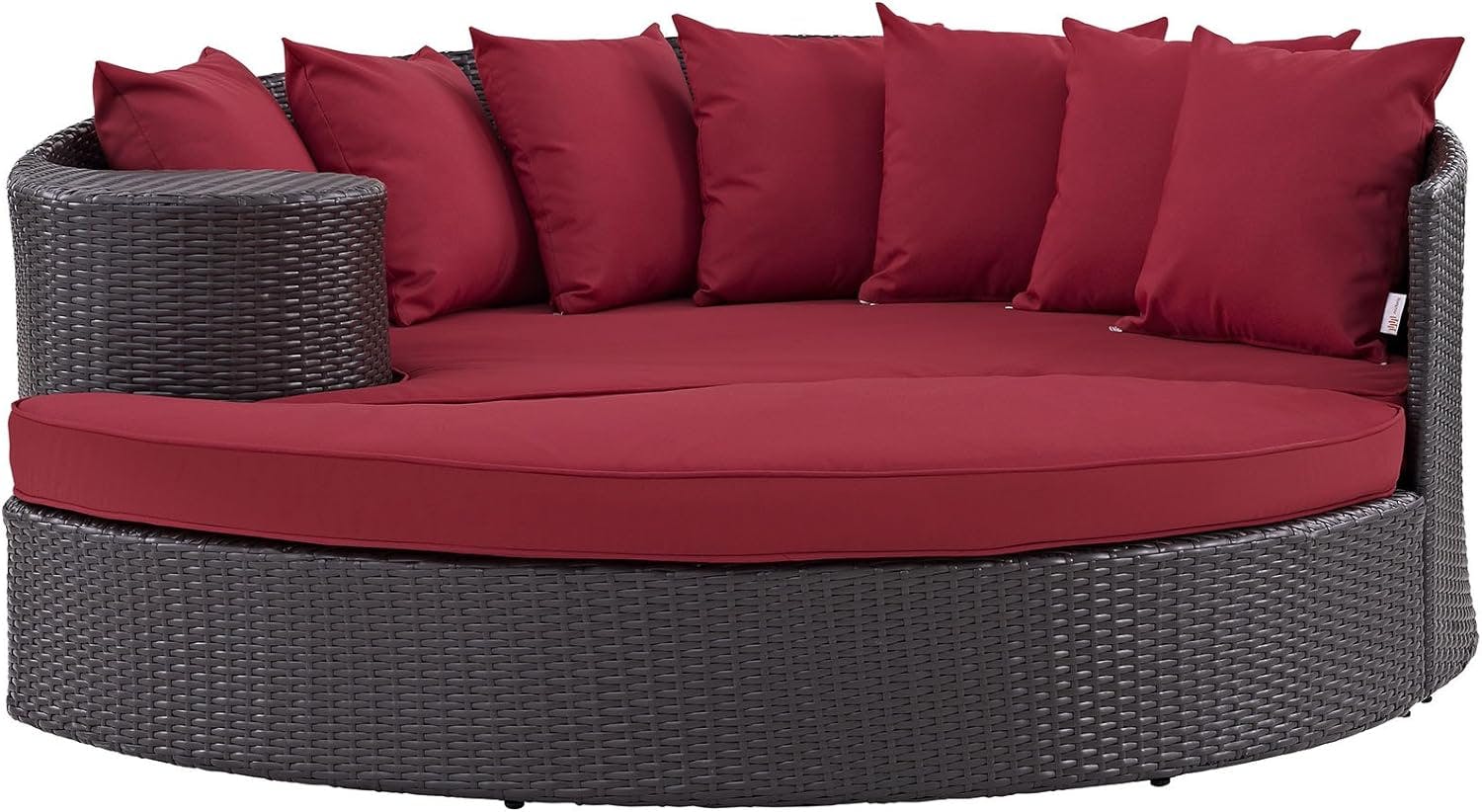Espresso Red Rattan Weave Outdoor Patio Daybed with Cushions
