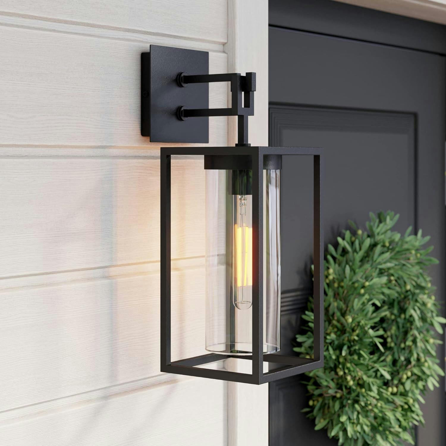 Sedona Classic Black Iron Outdoor Wall Sconce with Glass Shade