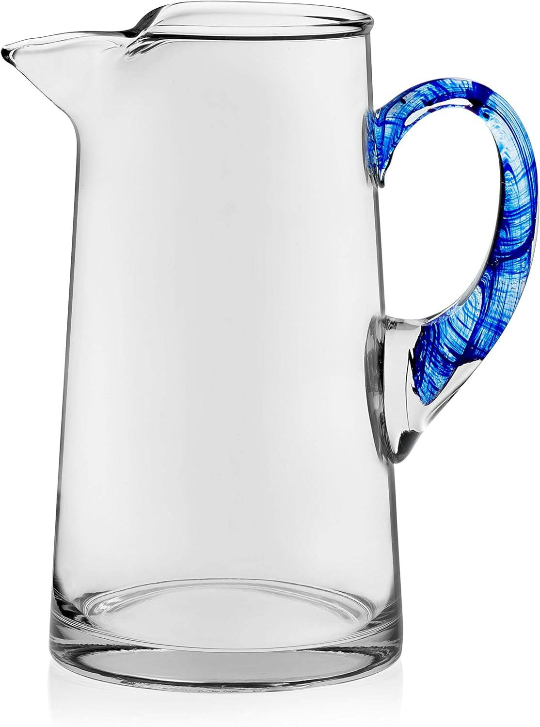 Cabos Artisan 90oz Handled Glass Pitcher with Blue Streaks