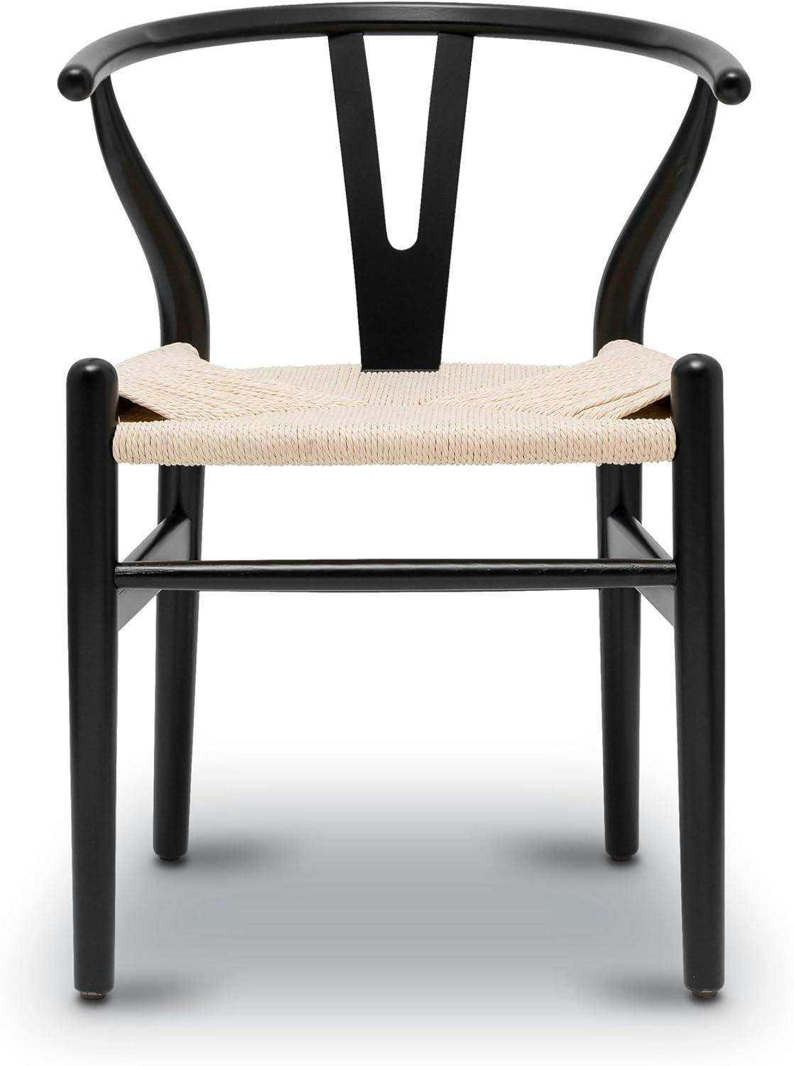Mid-Century Modern Black Solid Wood Weave Dining Chair
