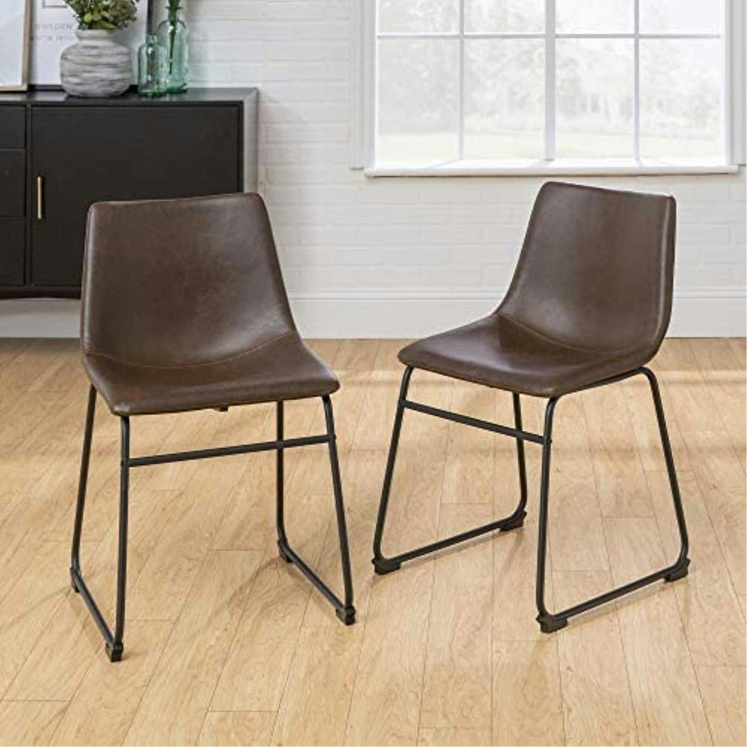 Industrial Brown Faux Leather and Metal Dining Chair Set