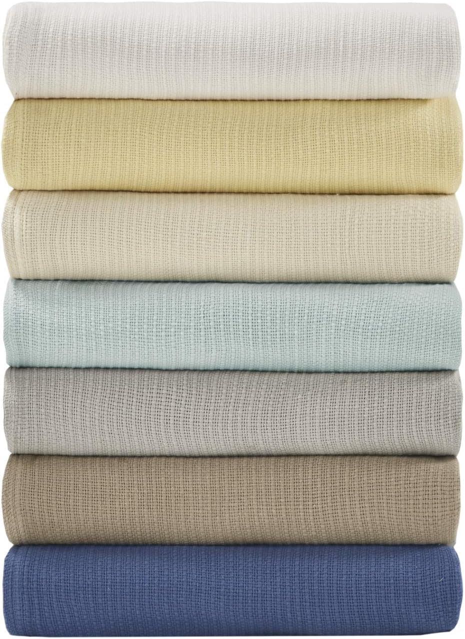 Classic Twin Blue Basketweave Lightweight Cotton Blanket
