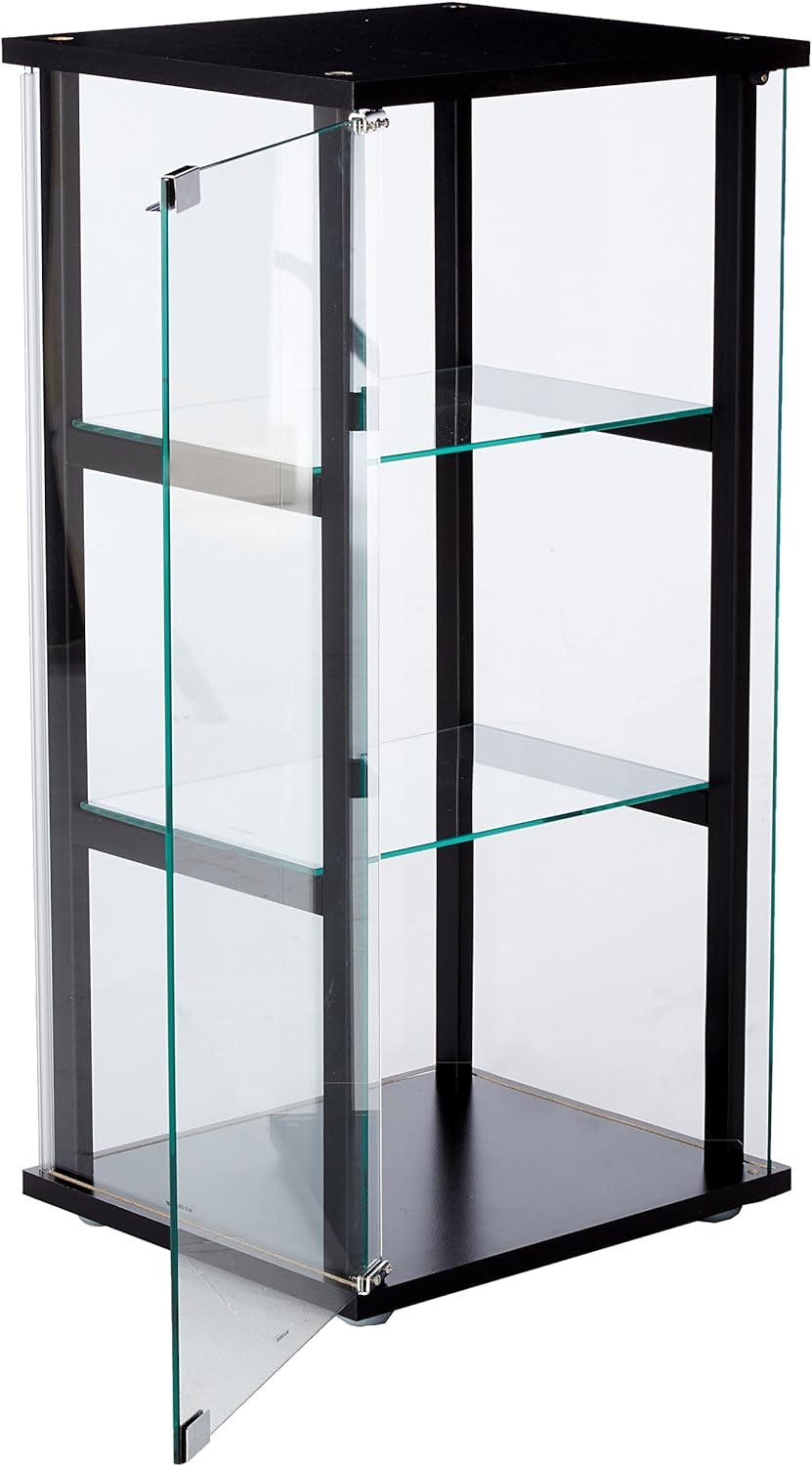 Transitional Black 3-Shelf Glass Curio Display Cabinet