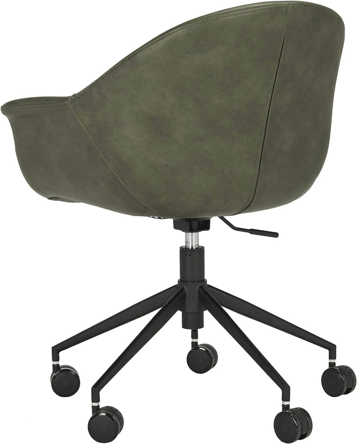 Ember Transitional Swivel Task Chair in Green Faux Leather and Black Wood