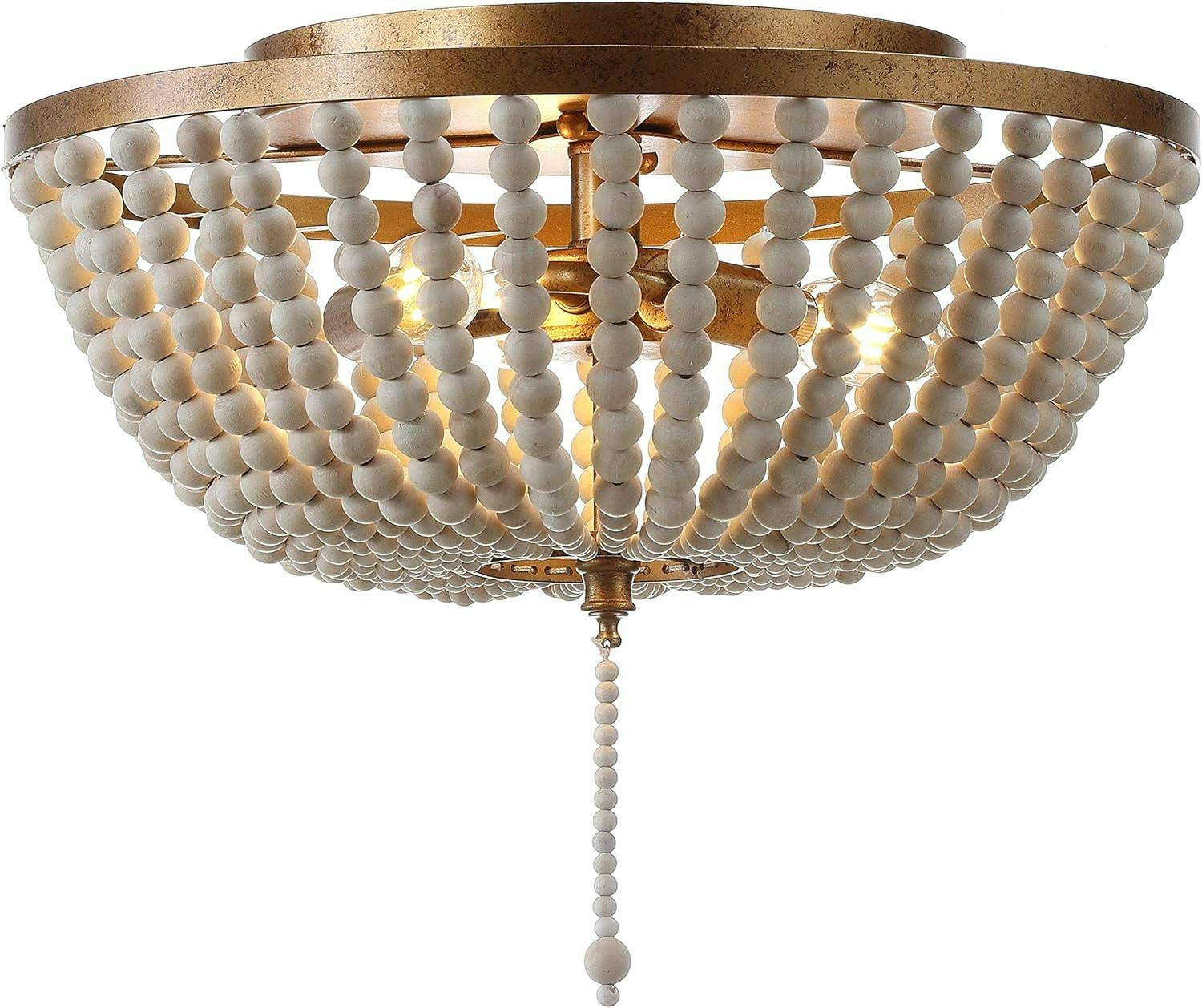 Allison Transitional 15" Antique Gold LED Flush Mount with Wood Beads