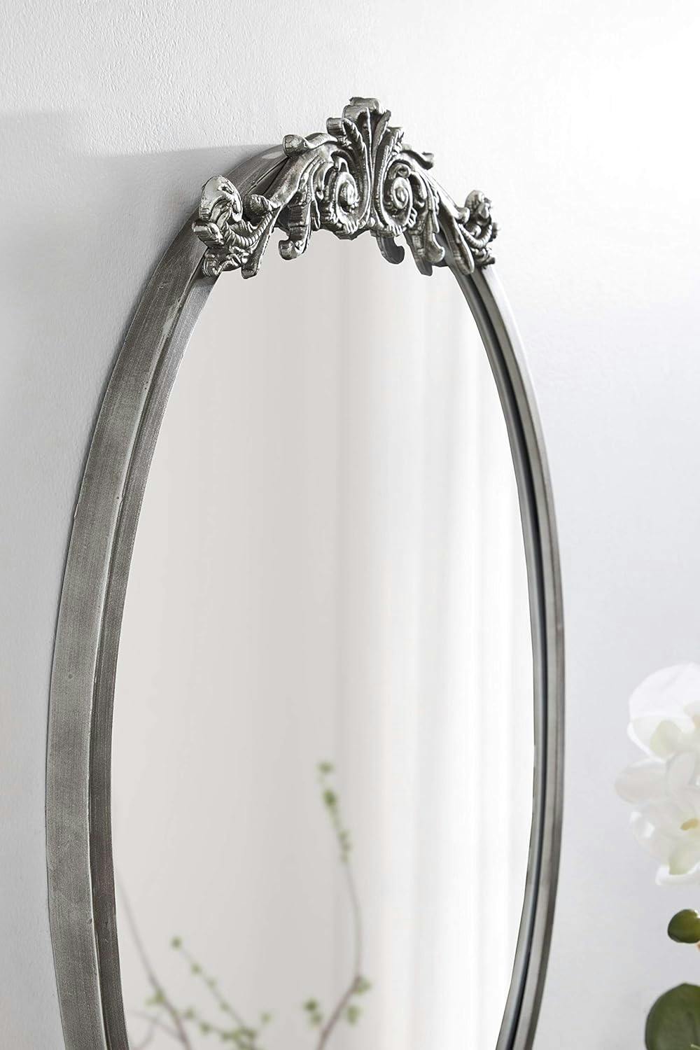 Arendahl Baroque-Inspired Ornate Silver Oval Wall Mirror