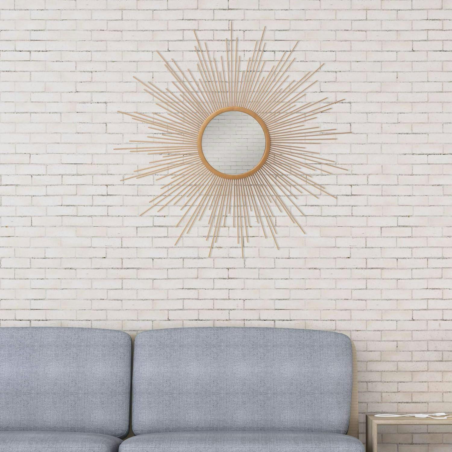 30" Round Gold & Wood Sunburst Wall Accent Mirror