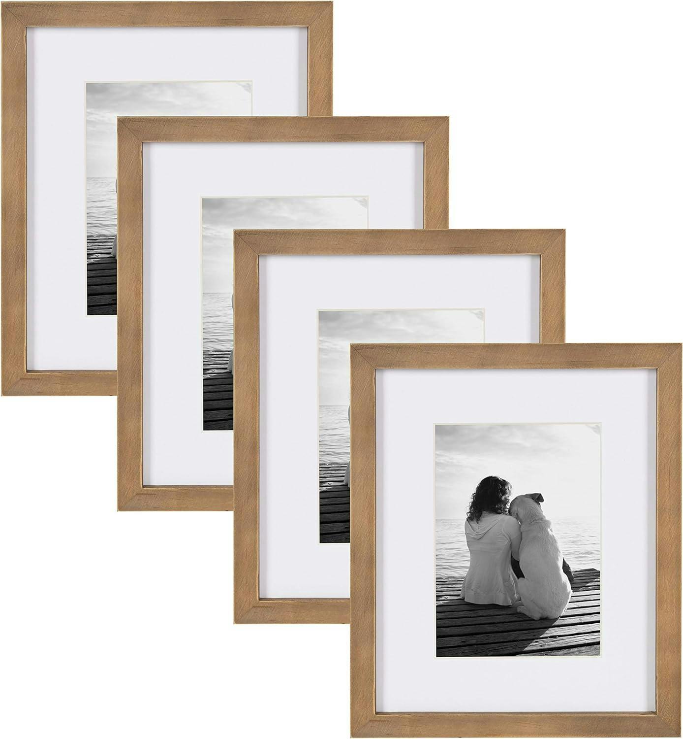 Rustic Brown Wood Gallery Frame Set, 8x10 Matted to 5x7, Pack of 4