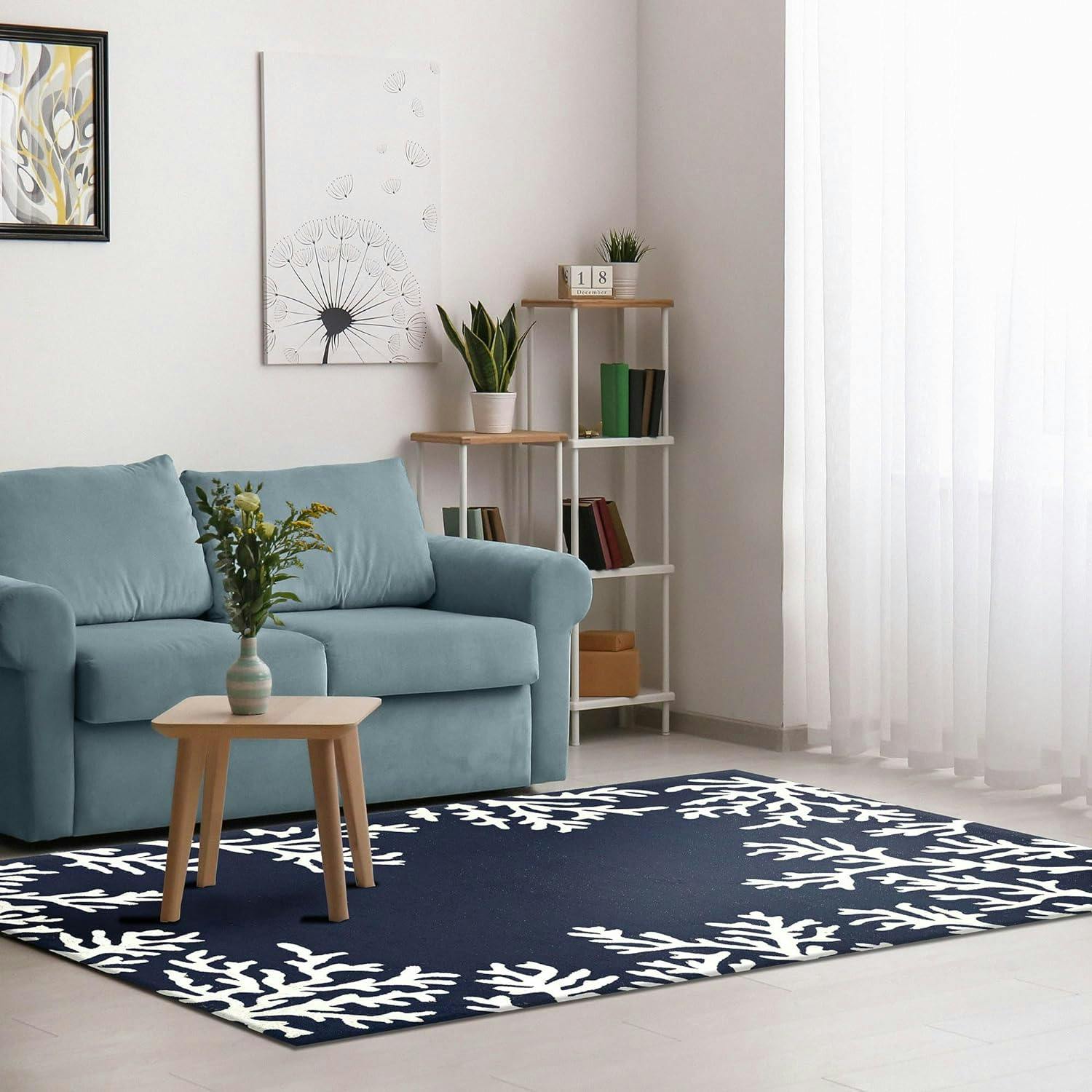 Hand-Tufted Easy Care Blue Wool & Synthetic Rectangular Rug