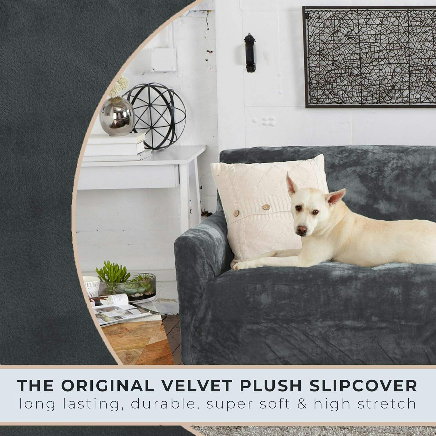 Wild Dove Grey Velvet Plush Stretch Loveseat Slipcover