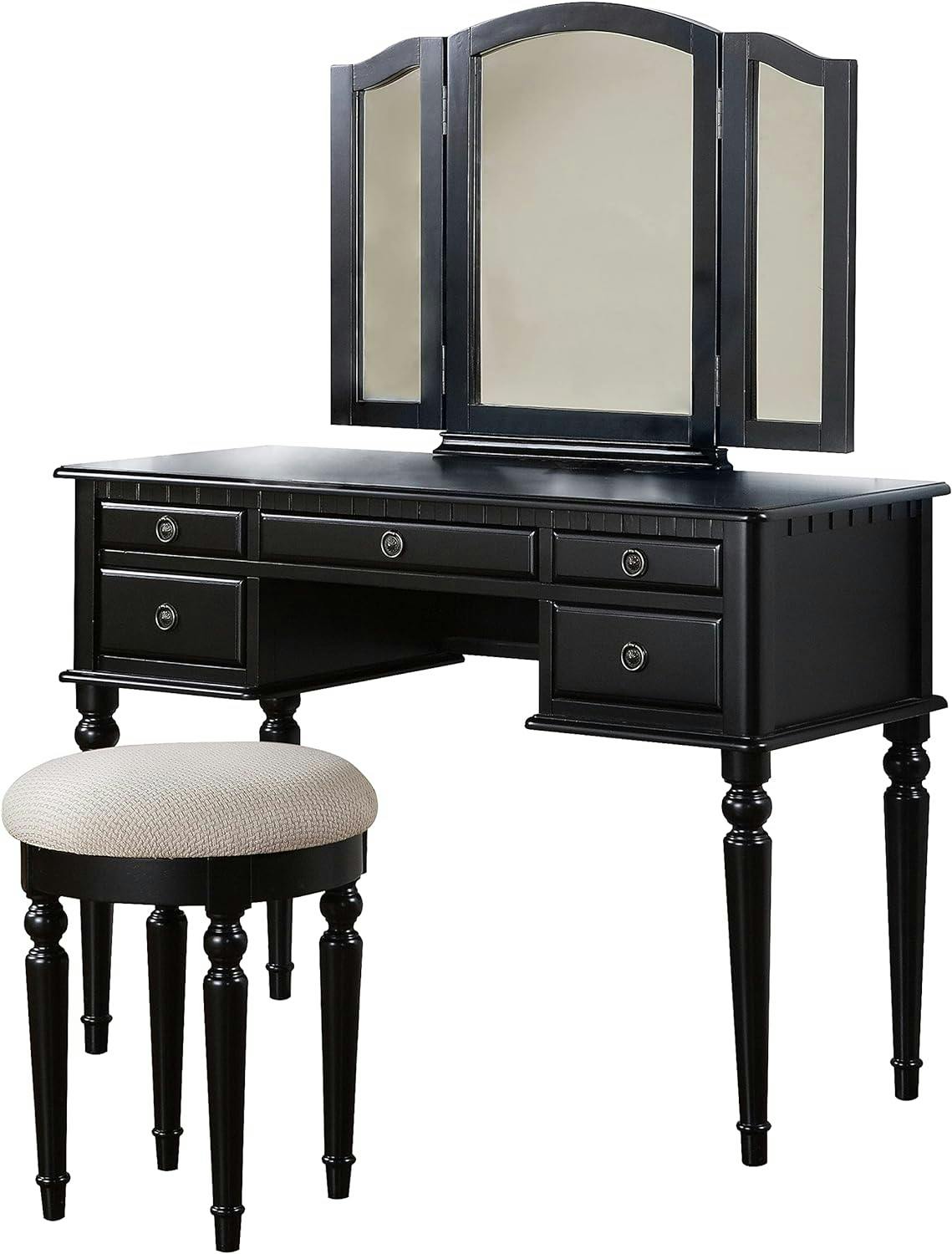 Hollywood Nostalgia Brush Champagne Vanity Set with Stool and Mirror