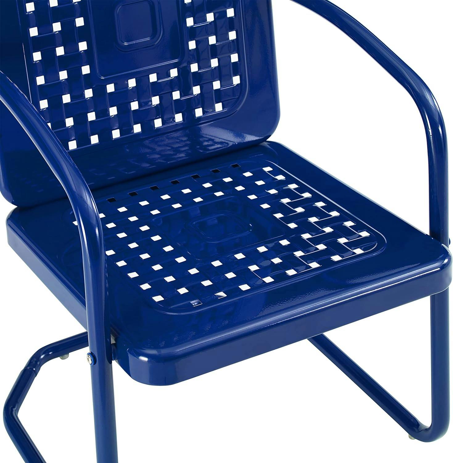 Vintage Navy Retro Metal Outdoor Chair Set with Basket Weave Design