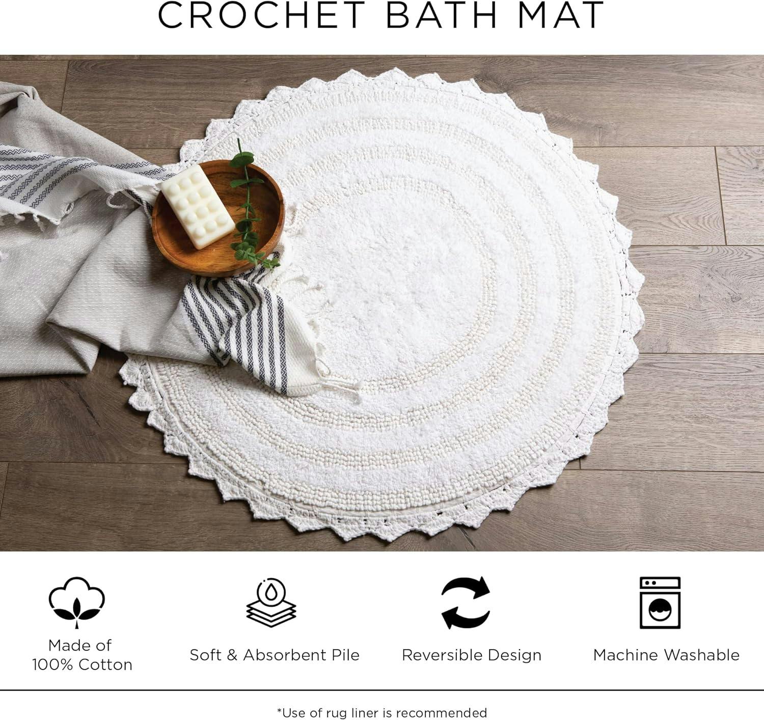 Plush Cotton 28" Yellow Round Crochet Bath Mat
