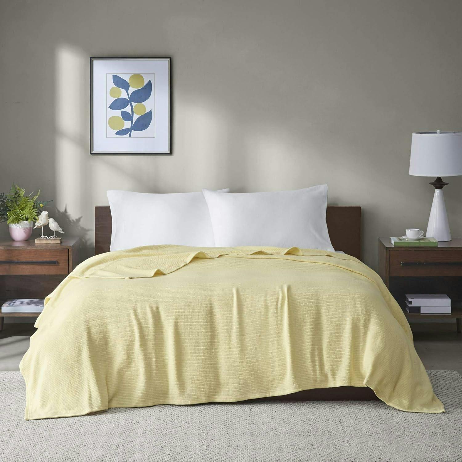 Luxury Freshspun King-Size Yellow Cotton Basketweave Blanket