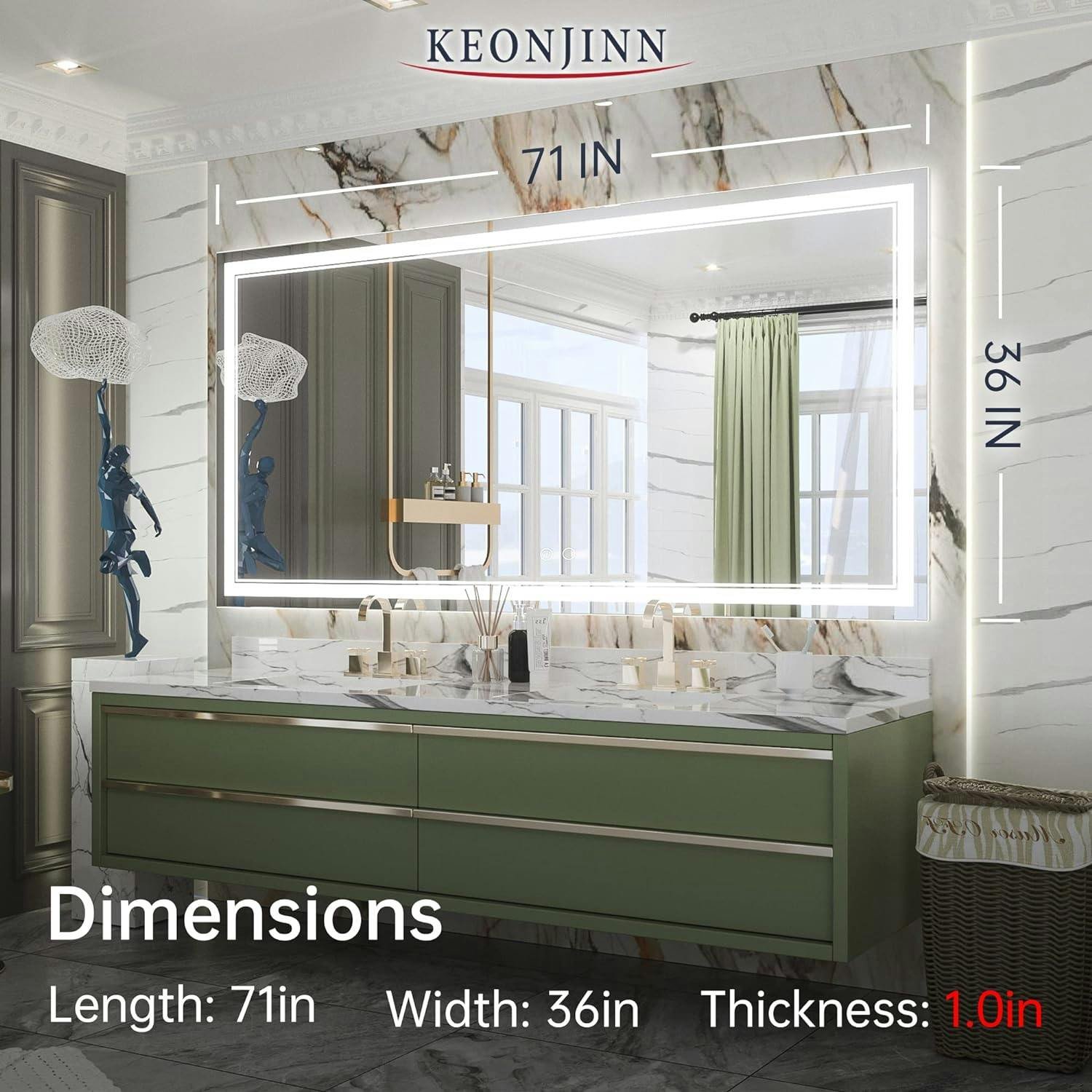 Luminous Lux 72" x 36" Modern Frameless LED Bathroom Vanity Mirror
