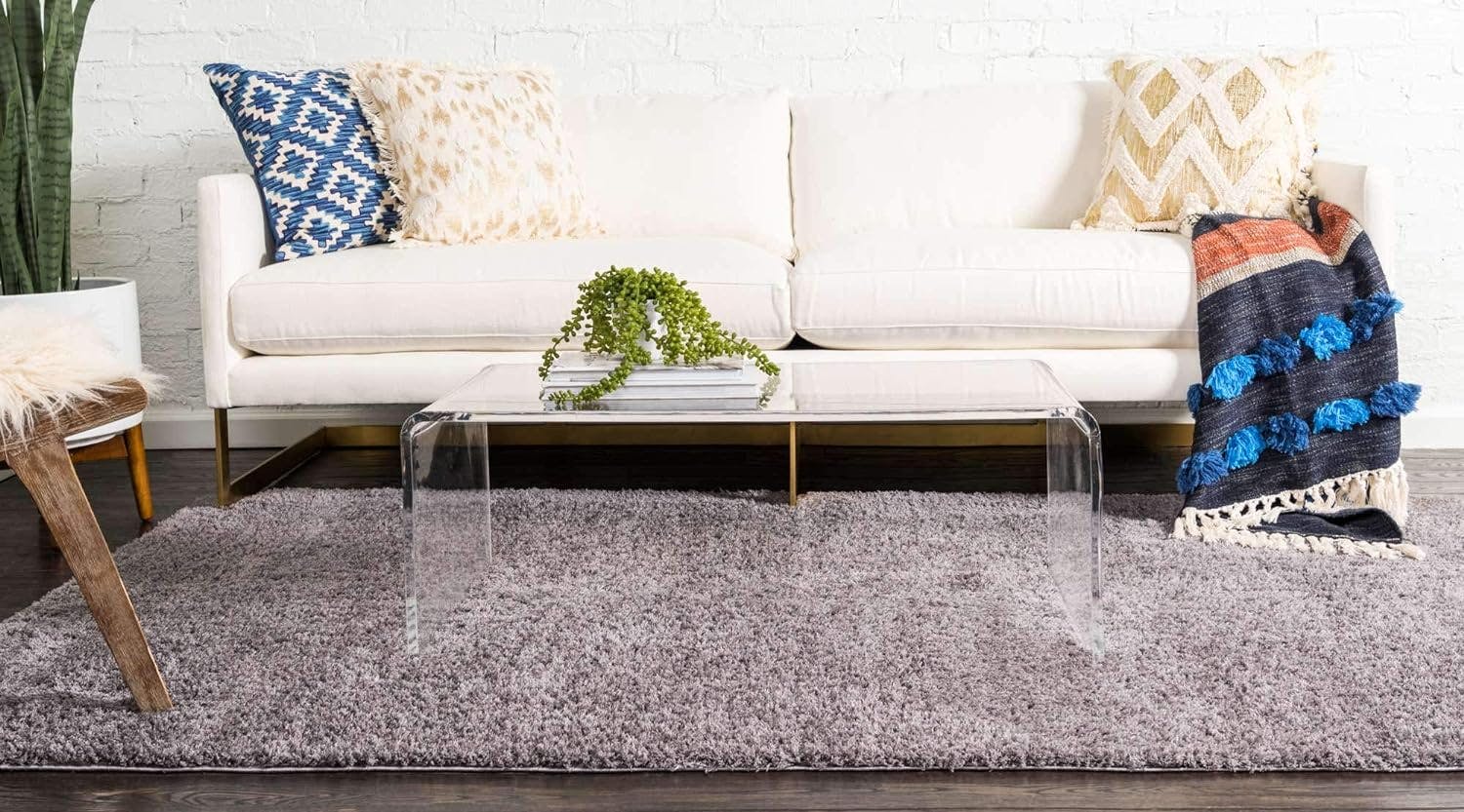 Lavish Gray Rectangular Shag Rug 5' x 8' - Stain-Resistant and Easy Care