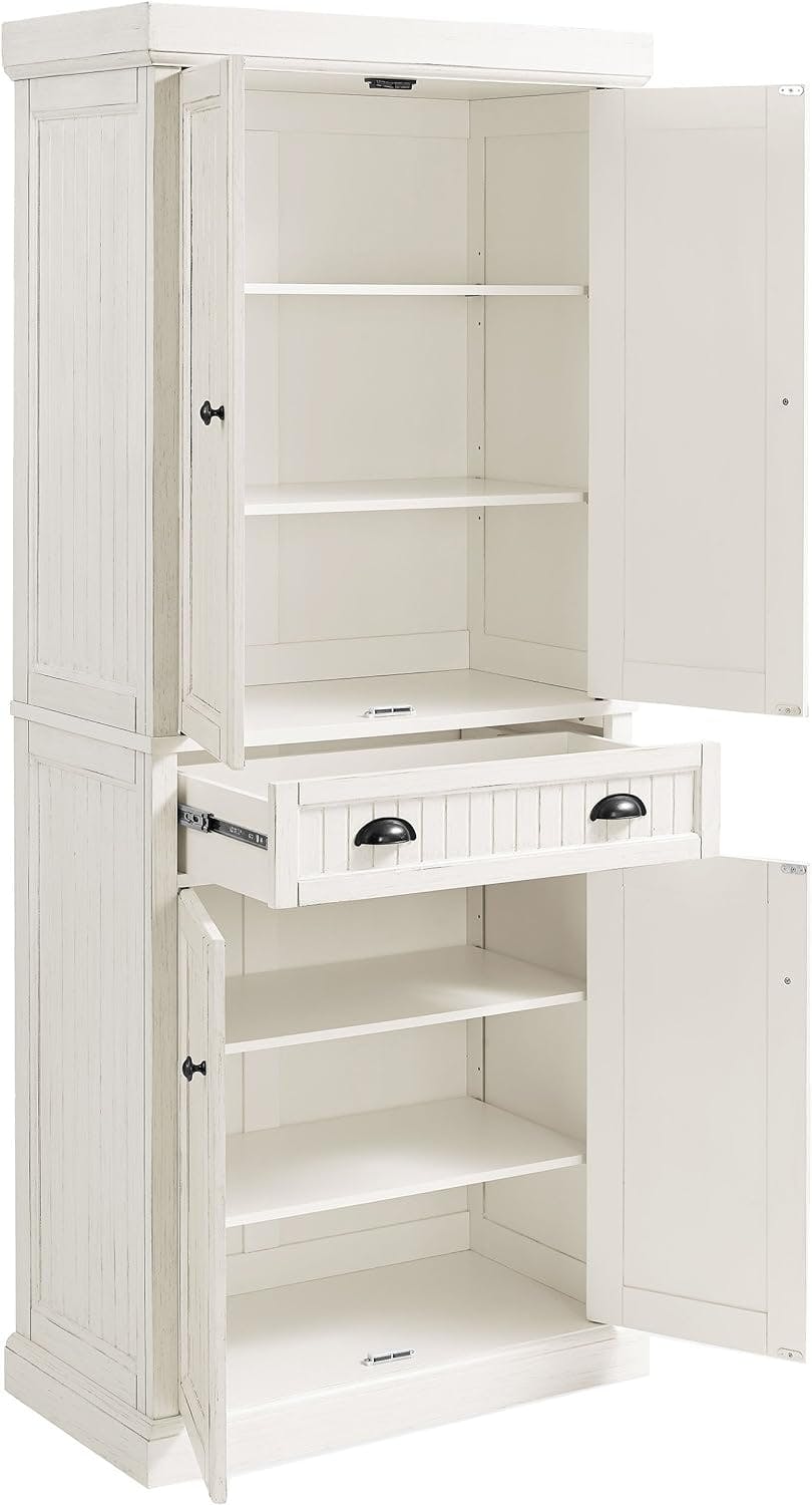 Seaside 72" Distressed White Kitchen Pantry Cabinet