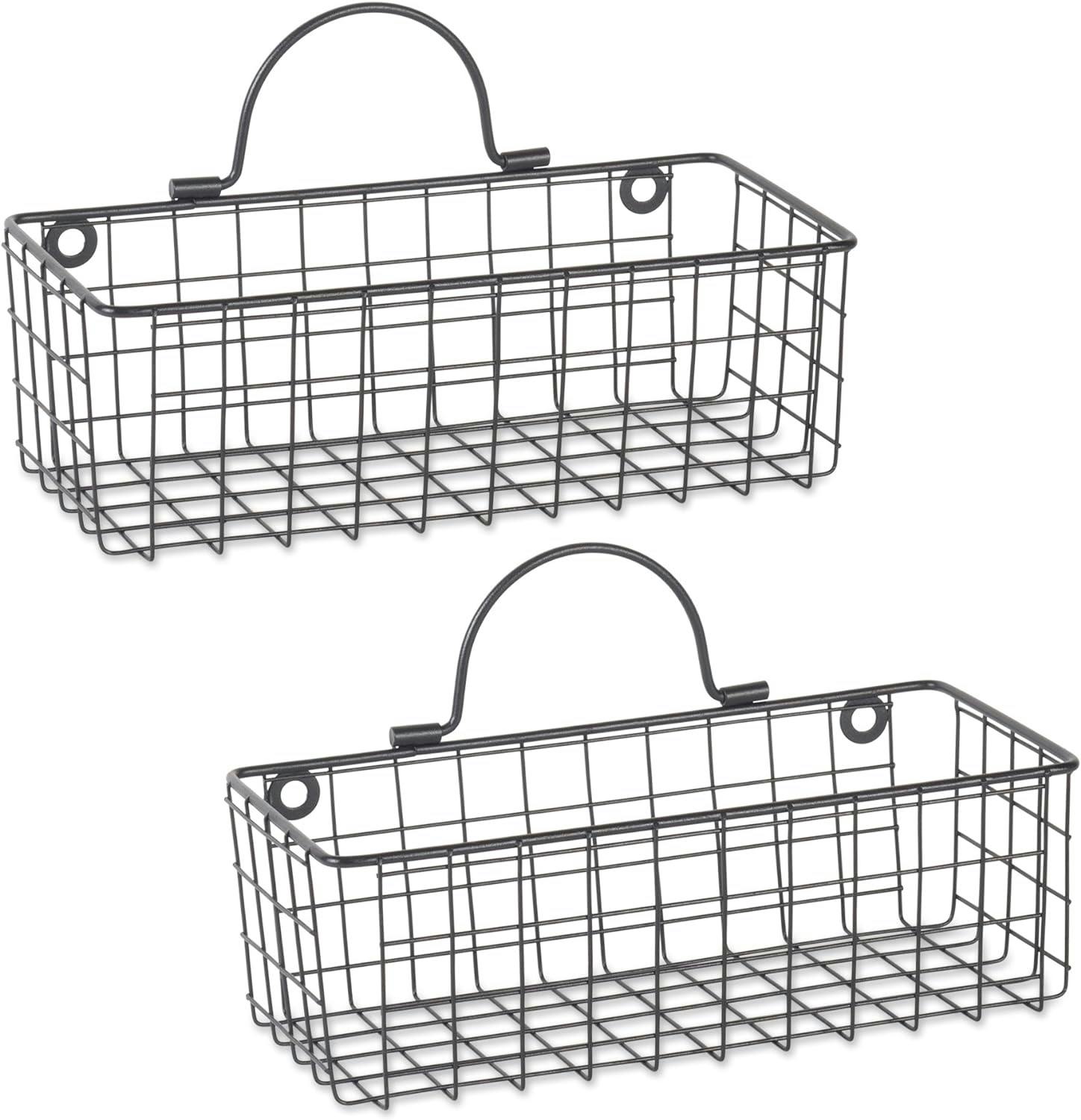 Vintage Black Small Rectangular Wire Wall Baskets, Set of 2