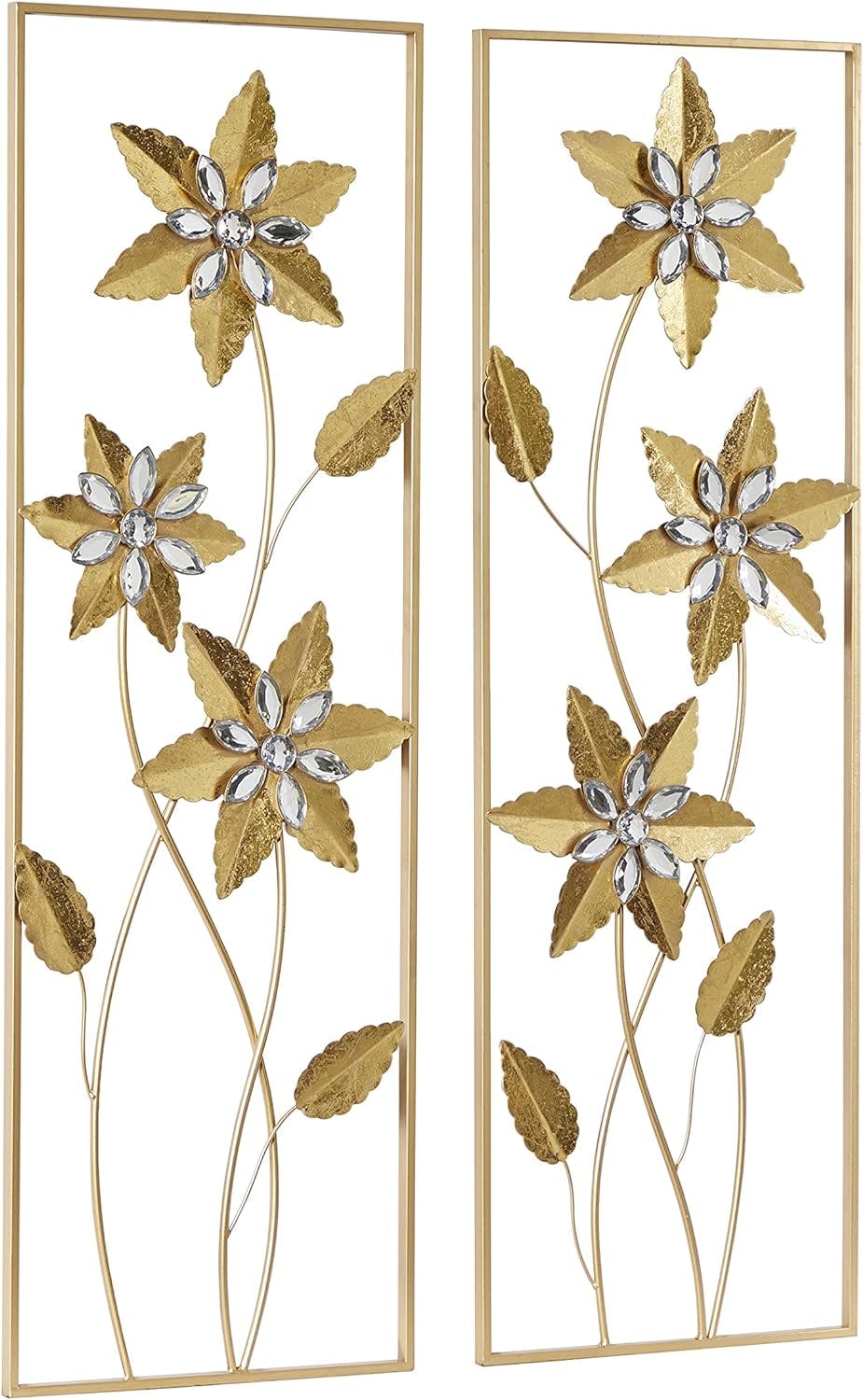 Elegant Gold Floral Metal Wall Sculpture Set, 12"W x 36"H