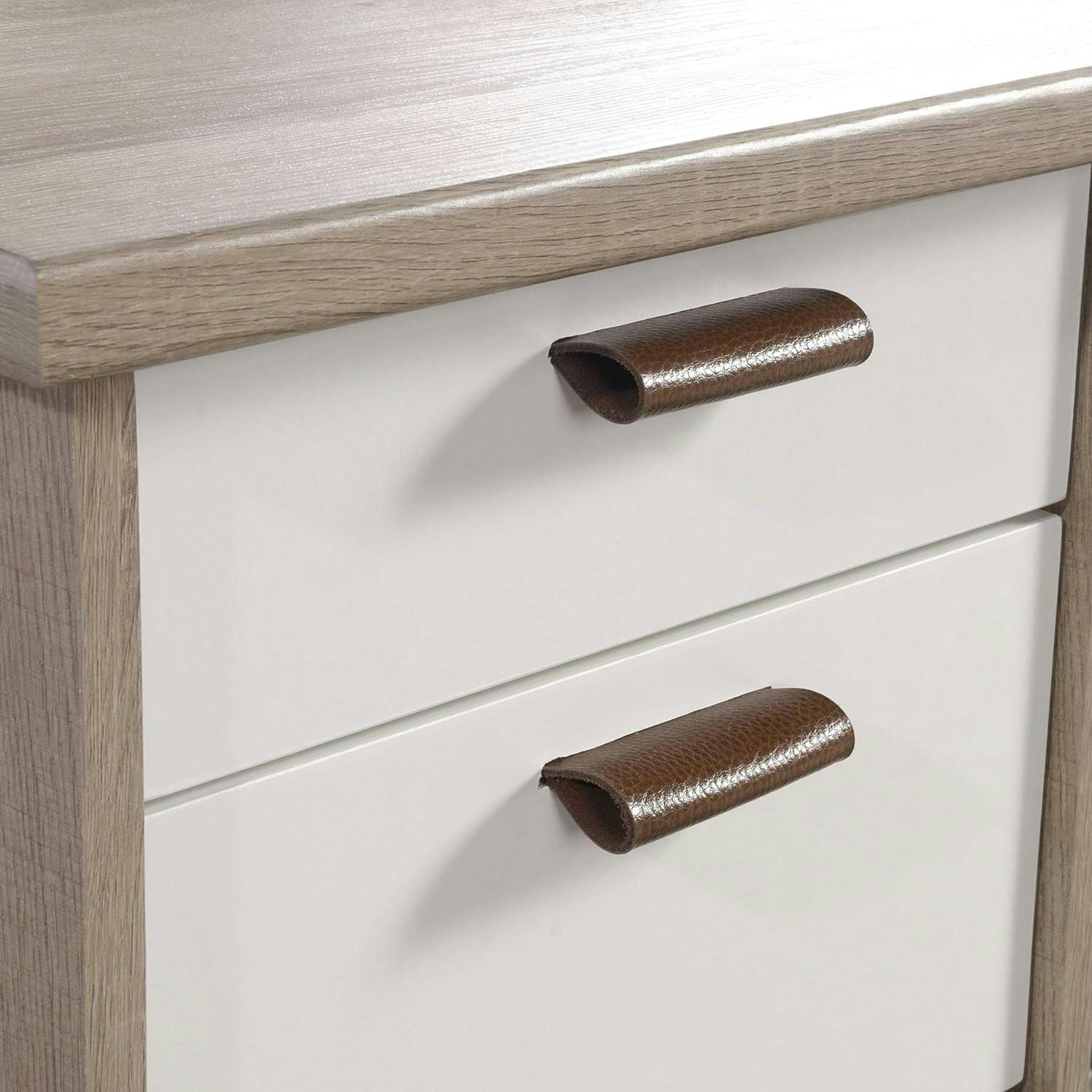Sky Oak and White Executive Desk with Leather Drawer Pulls