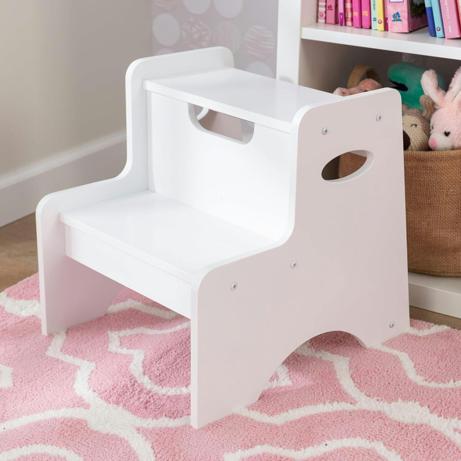 KidKraft Classic White Wooden Two-Step Children's Stool with Handles