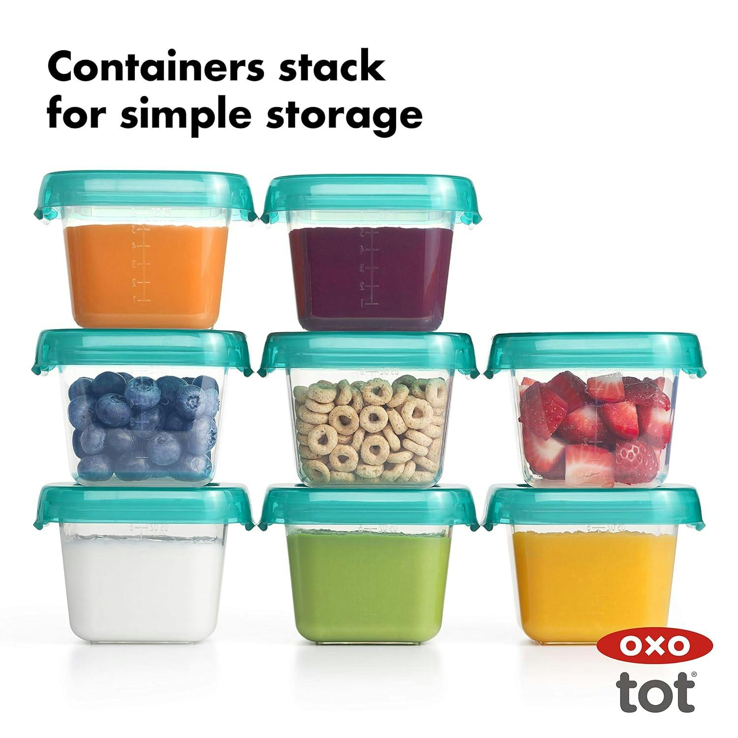 Teal 6 oz BPA-Free Plastic Baby Food Storage Set with Airtight Lids