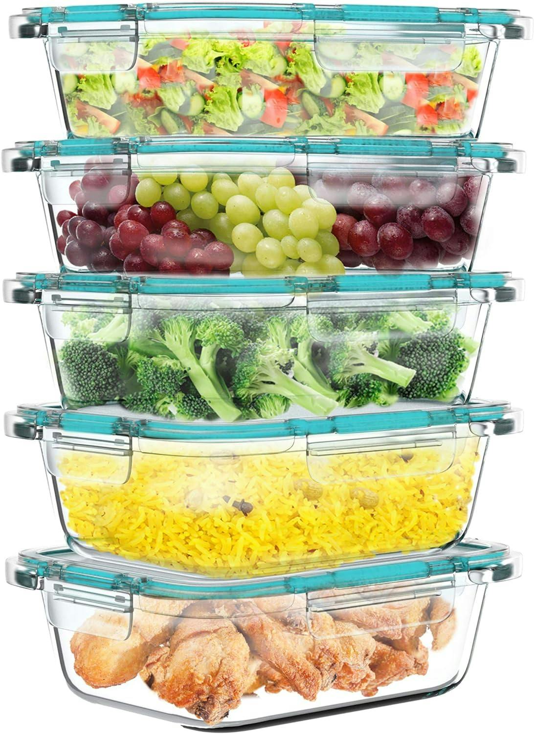 Clear Borosilicate Glass 5-Pack Meal Prep Container Set