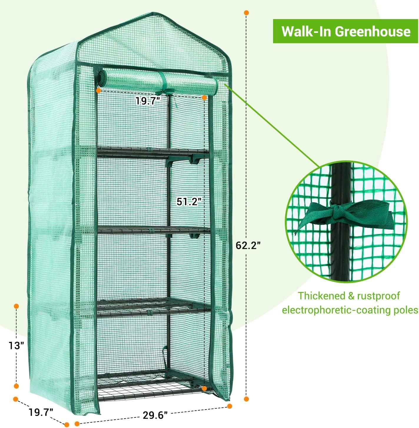 Compact 2x5ft Green Mini Greenhouse with PE Cover and Roll-Up Door