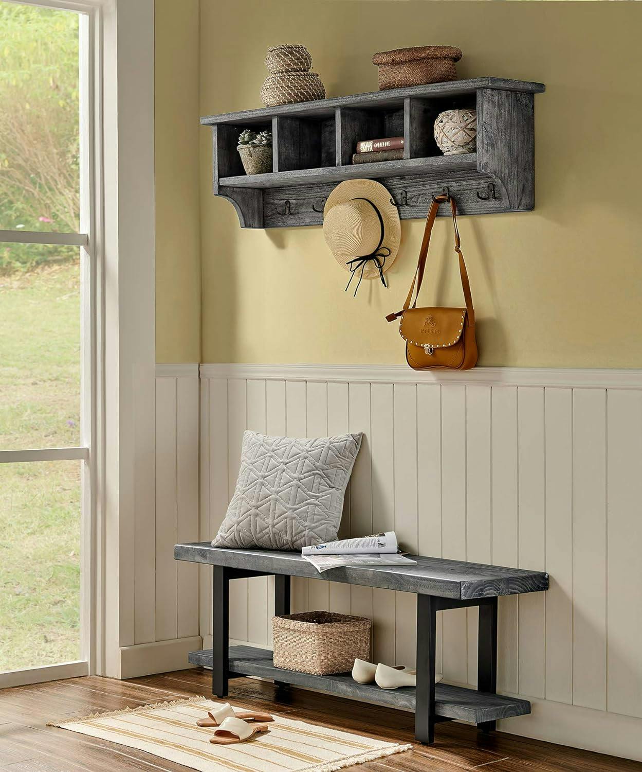 Alezzi Slate Gray Metal and Reclaimed Wood Storage Bench