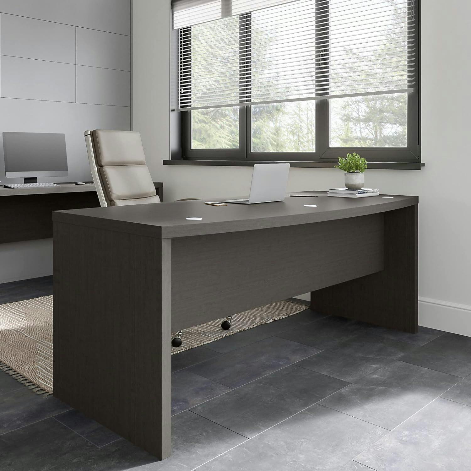 Contemporary Charcoal Maple 72" Home Office Desk with Filing Cabinet