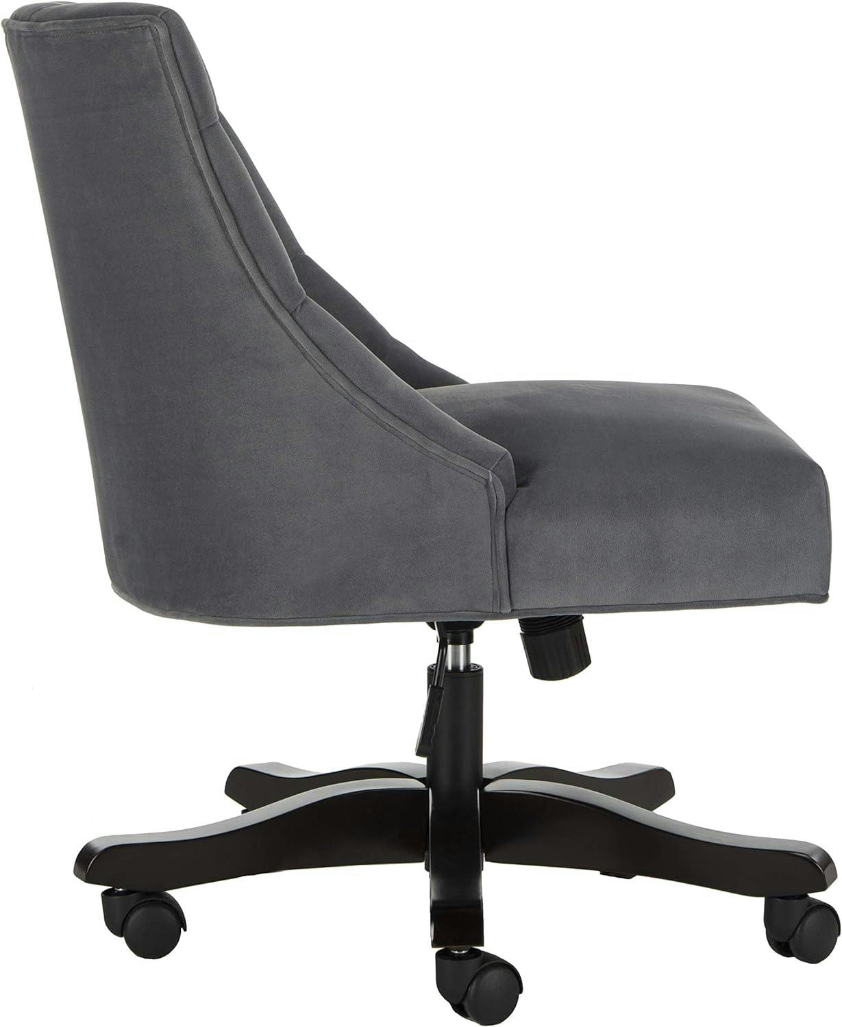Elegant Gray Tufted Transitional Swivel Desk Chair in Wood Finish