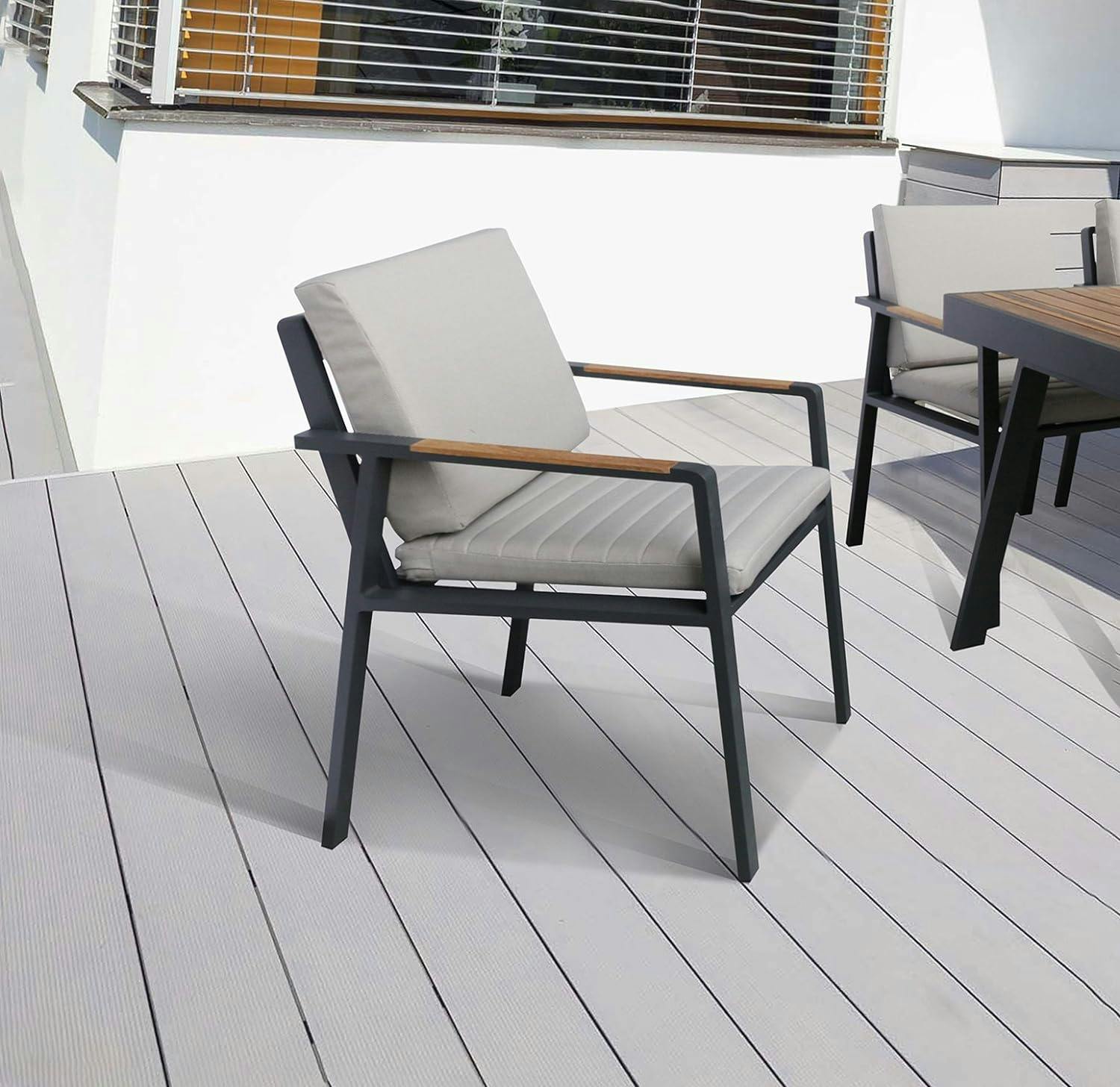 Charcoal and Taupe Outdoor Dining Chair with Teak Wood Accents