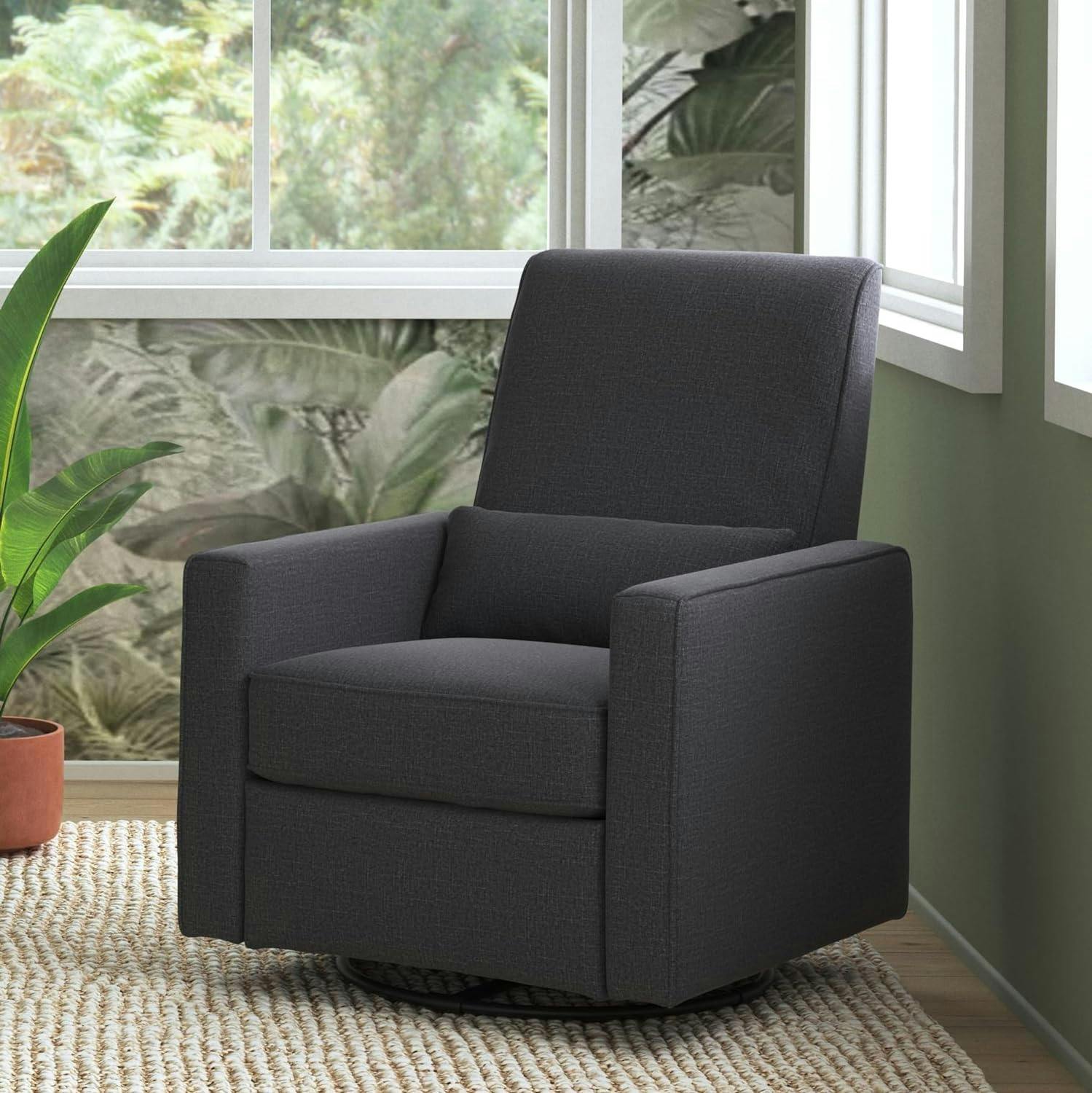 Piper Dark Grey Swivel Recliner with Plush Leg Rest and Gliding Function