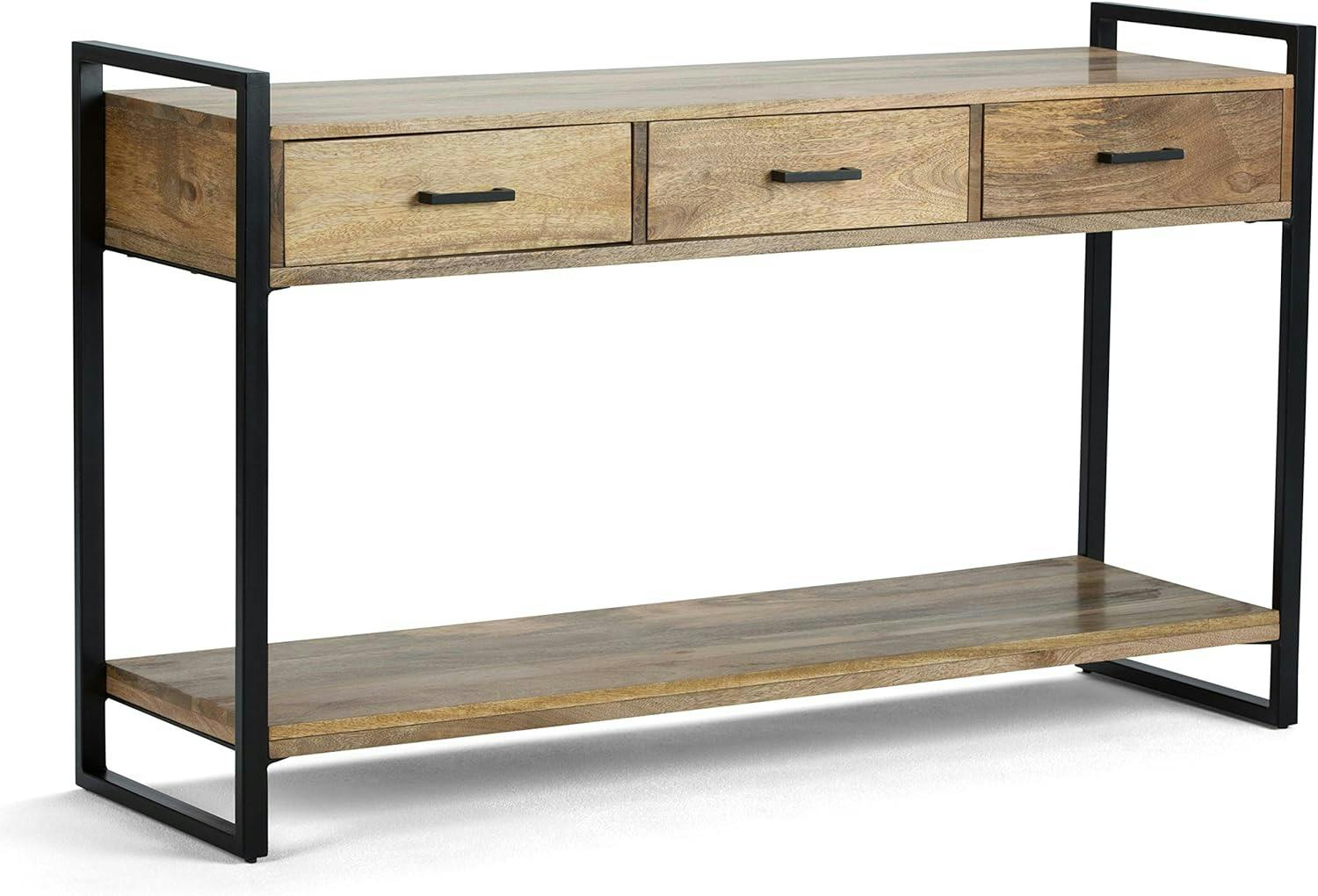 Riverside 54.5'' Rustic Industrial Solid Mango Wood Console Table with Storage