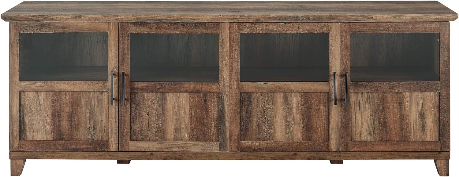 Rustic Oak 70" Reclaimed Barnwood TV Stand with Glass Panel Doors